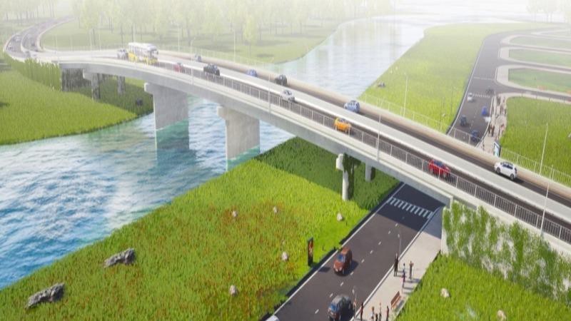 Phối cảnh công trình Cầu Đò mới qua sông Thị Tính.