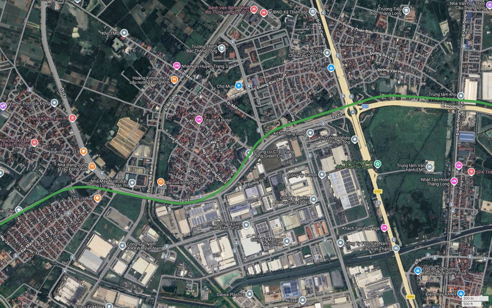 Bất động sản dọc metro số 4 Hà Nội tại Kim Chung Đại Đồng với Chung cư CT4 Thăng Long Green City và khu nhà trọ công nhân dày đặc